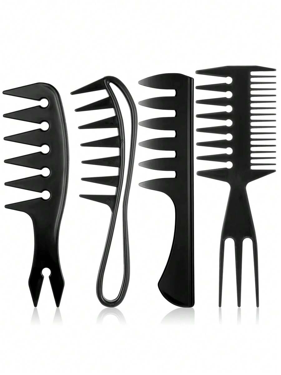 Juego de 4 peines para hombres - Peine de dientes anchos, peine para raya, peine de textura, peine de retroceso antiestático para undercut - Multicolor - Ver 1
