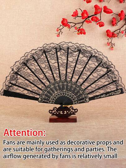 1件/2件 精緻金色玫瑰蕾絲扇，復古黑色蕾絲摺扇 JK Lolita 旗袍扇 古典風拍照道具 蕾絲女用摺扇 夏季婚禮禮物 舞蹈高端道具 手持摺扇（扇風較弱）
