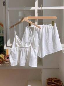 Conjunto de Dos Piezas para Mujer, Novedad Verano 2024: Camiseta Tipo Camisola con Estampado Lunar Azul Marino + Pantalones Casuales, Ideal para Viajes Diarios, Vacaciones - Blanco - Ver 10