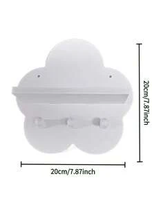 Cute Cloud Shaped Wooden Floating Wall Shelf With 3 Hooks, Nursery Wall Storage Organizer Rack For Baby Bibs Hats Toys Decor - Multicolor - View 13