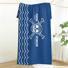 One Piece Beach Towel With "ONE PIECE" Jolly Roger & Blue Ocean Wave Design Print Ultra Soft Beach Towel, Perfect For Pool, Summer Beach And Travel - A - View 3