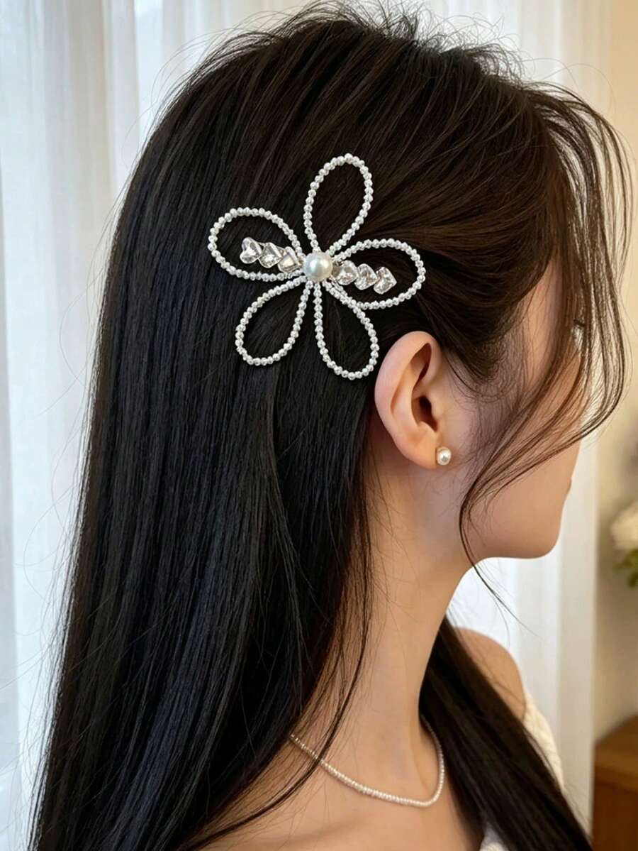 1件白色仿珍珠裝飾髮夾 花朵髮夾 適合女性日常與婚禮髮飾 - 彩色 - 查看 1