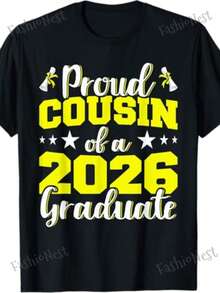 "Proud Cousin Graduate 2026" T-Shirt - 100% Cotton, Comfortable, Crew Neck, Short Sleeve, Colorful - For Cousins - Unisex For Men And Women - Graduation Outfit For Geniuses And Family - Machine Washable - Class Of 2026 Clothing - 白色 - 查看 7