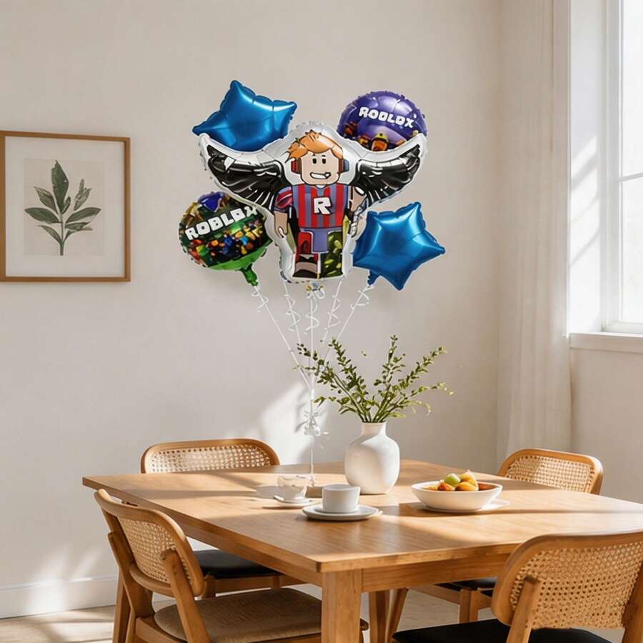MINISO Roblox Cartoon Helium Balloons – Blue Star & Character Foil Balloons For Birthday Party, Celebration, Game Room Decor, Inflatable Cartoon Props, Fun Party Supplies, Party Decoration Kit - View 1