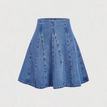guang zhou mi qian shang mao  Falda vaquera minimalista y casual de unicolor para mujer - Azul - Ver 2