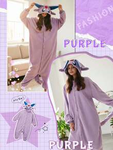 Unisex Cartoon Bodysuit, Animal Cosplay One-Piece Pajamas, Hooded Halloween Costume Jumpsuit, Plush And Thickened Women's Home Clothes - Mauve Purple - View 4