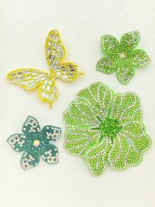 Set de 4 piezas de decoración de flores y mariposas de strass para coser en ropa, zapatos y bolsos - Flores de diamantes de imitación morados y mariposas de diamantes de imitación - Ver 6