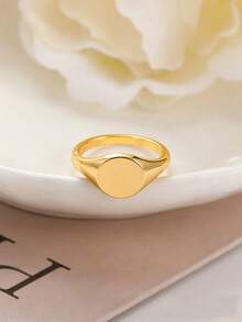 1 pieza Anillo de sello redondo minimalista para mujeres y hombres, anillo chapado en oro de 18k, anillo de pareja y familia, joyería, regalo del Día de la Madre, regalo del Día del Padre - 1 - Ver 5