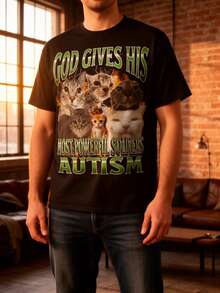 Camiseta humorística para la conciencia sobre el autismo con el lema 'Y Dios le dio los soldados más fuertes' - un diseño casual de manga corta y cuello redondo, estilo vintage suave y transpirable, apto para todos los géneros y un artículo coleccionableTee - Negro - Ver 1