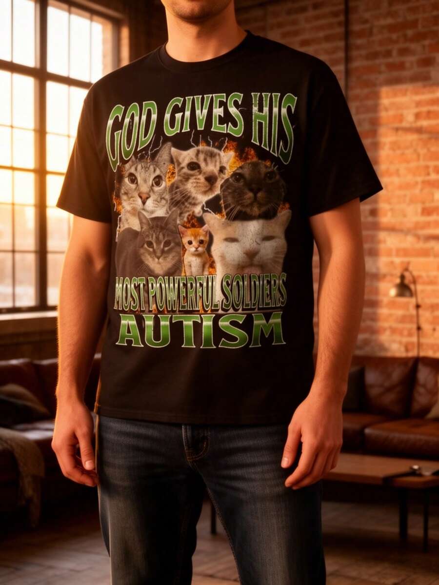 Camiseta humorística para la conciencia sobre el autismo con el lema 'Y Dios le dio los soldados más fuertes' - un diseño casual de manga corta y cuello redondo, estilo vintage suave y transpirable, apto para todos los géneros y un artículo coleccionableTee - Negro - Ver 1