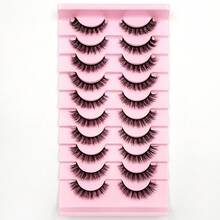 10 pares de pestañas postizas 3D de visón sintético, suaves, ligeras, naturales, desordenadas, cruzadas, esponjosas, reutilizables para maquillaje de ojos - Negro - Ver 3