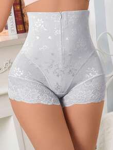 High Waist Lace Zipper Tummy Control Postpartum Shaping Butt Lift Pants, Faja - Baby Blue - View 3
