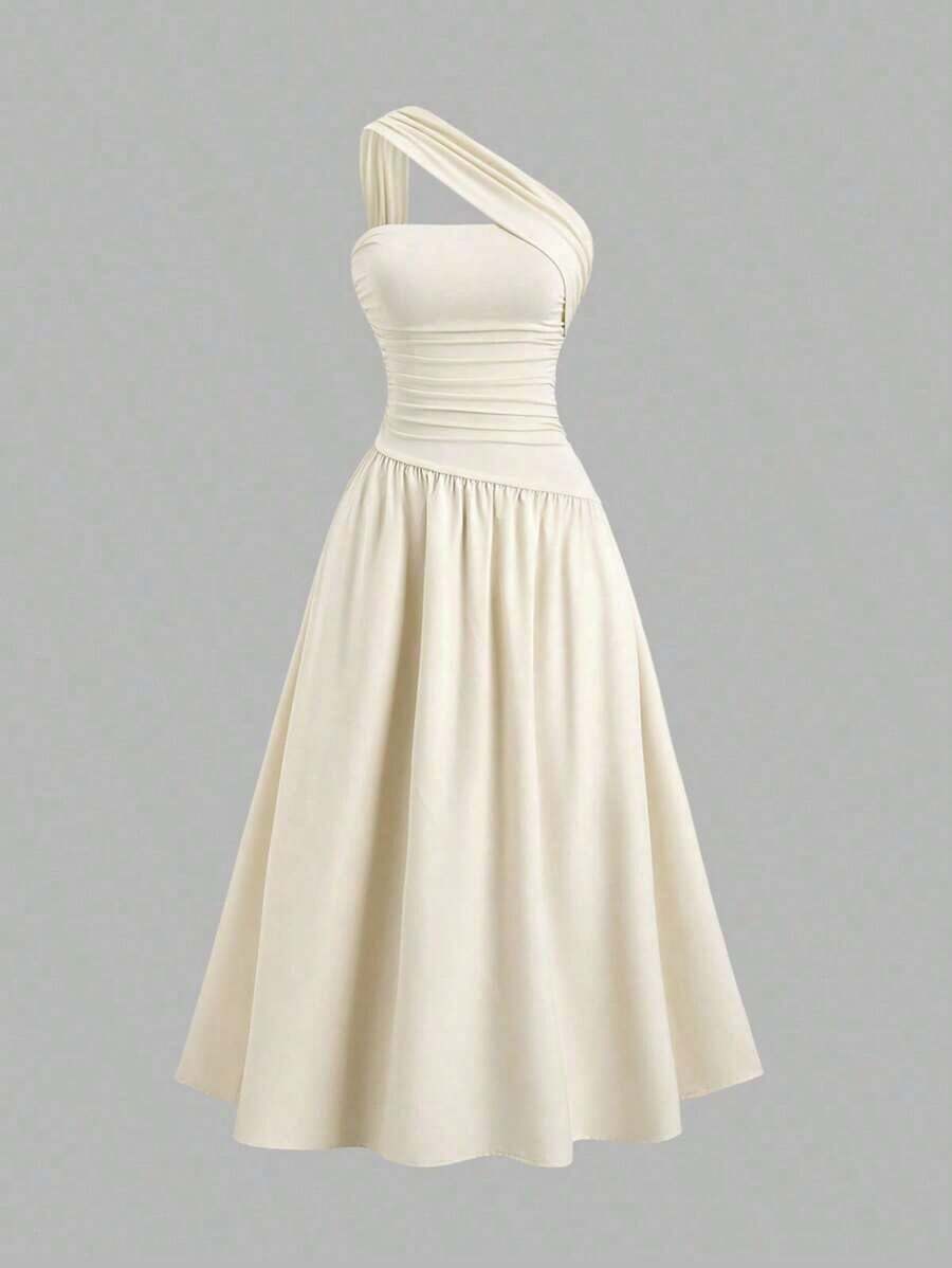 Vestido bandeau ajustado con hombros oblicuos para mujer - Amarillo mantequilla - Ver 1