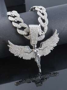 1pc Hiphop Goddess Angel Pendant Necklace, Zinc Alloy Gold-Tone Jewelry, Suitable For Men, Party/Music Festival Gift, Versatile Wear All Year Round, Party Accessory, Accessory, Luxurious Glossy Texture - Goddess Angel Pendant Necklace - View 9