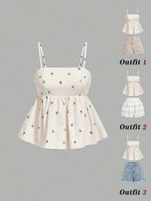 MOD Parte superior de camisola con bordado 3D romántico en rosa, parte superior con lentejuelas, parte superior brillante, elegante, clásica, vintage, romántica, de estilo clásico, cómoda, elegante, para vacaciones de verano y primavera, Día de San Valentín, ceremonias, vacaciones en la playa para mujeres, casual para mujeres, graduación, parte superior estilo babydoll - Albaricoque - Ver 2