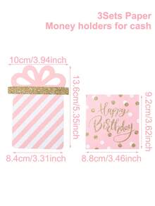 3 piezas Caja para sacar dinero de cumpleaños rosa y dorado, tarjeta de regalo de efectivo linda para niñas, caja de regalo para enrollar dinero DIY para fiesta de cumpleaños, soporte para tarjeta de regalo con dinero para sacar, decoración de cumpleaños rosa, suministros para fiesta de cumpleaños de princesa, decoración para baby shower, regalo de bebé, regalo de cumpleaños, recuerdos de fiesta - Oro rosa - Ver 4