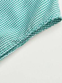 Blusa de mujer de lino a cuadros, estilo vintage con cuello de volantes, manga corta, holgada y casual. Blusa de verano, ligera y transpirable, de estilo bohemio - Rojo verde - Ver 7