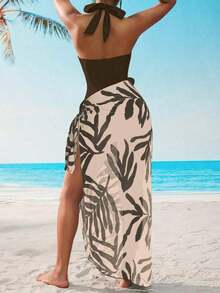 wim 1 pieza Traje de baño de una sola pieza para mujer, con cuello de halter y lazo, en verde fresco, informal para playa, piscina,, primavera/verano - Multicolor - Ver 2