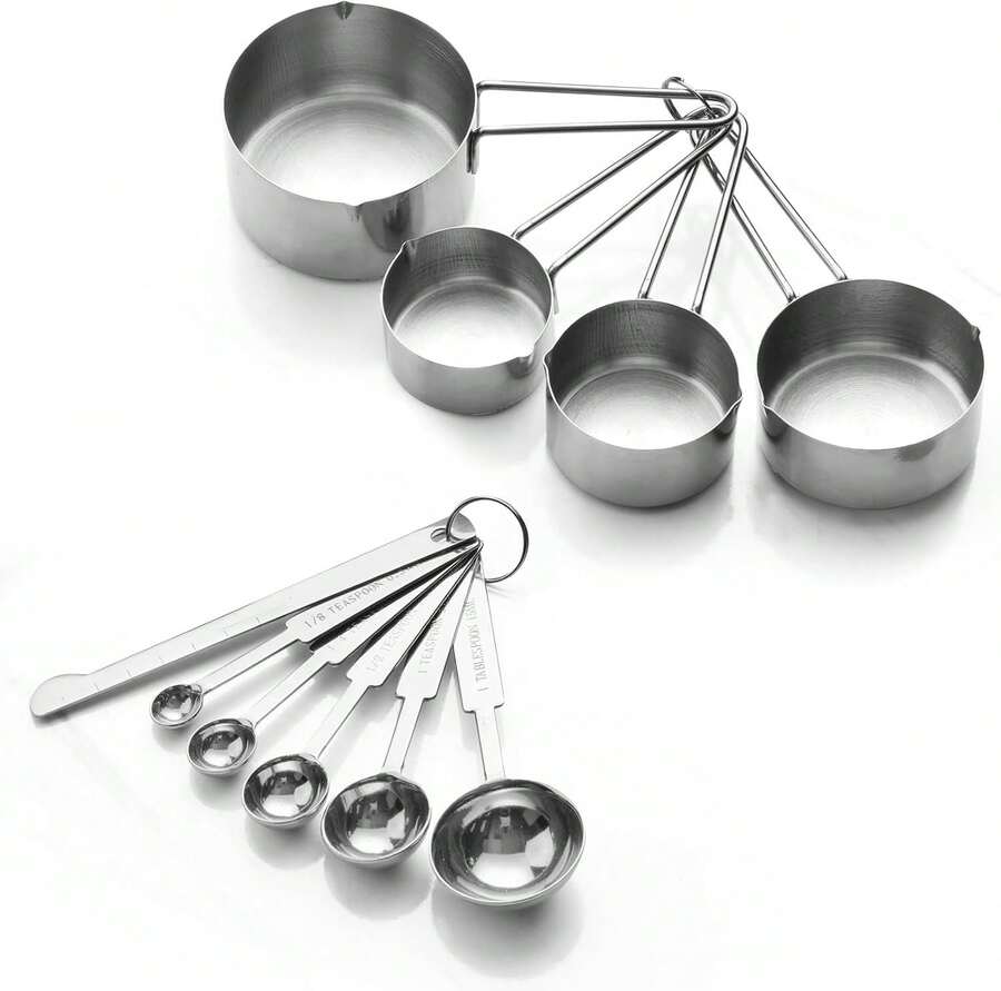 10-Piece Stainless Steel Measuring Cups And Spoons Set For Home Baking Essentials, Dishwasher Kitchen Tools - White - View 1