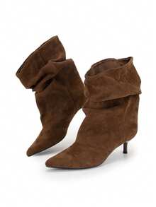 Fashion Slouchy Fold Ankle Boots For Women With Stiletto Kitten Heels Ankle Boots Pointed Toe Low Heel Ladies Slip On Casual Booties Suitable For Parties And Daily Wear - Brown - View 9