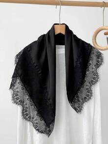 1pc Solid Color Scarf With Lace Trim, Chiffon Headscarf, Women Shawl, Wrap - Multicolor - View 7