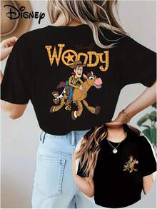 Disney Licensed Toy Story Horse Print Women's Casual Wear, Stylish Short-Sleeved T-Shirt, Perfect For Spring And Summer Women's Fashion. - 黑色 - 查看 6