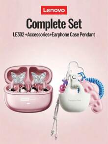 Écouteurs Bluetooth Lenovo LE302 avec décorations papillon et étui de protection, conception ouverte avec son surround, audio de haute qualité, faible latence, musique, jeux, audio directionnel, réduction de bruit ENC, appels clairs, écouteurs sans fil compatibles avec les smartphones et les ordinateurs - Voir 14