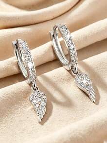 1 Pair Luxury Copper Angel Wings Pendant Earrings, Design Gift For Women - Silver - View 6