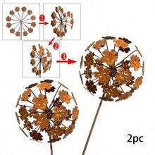 1/2个锈迹斑斑的金属球形花卉花园插牌，3D立体造型，坚固耐用，适合户外花园装饰，可用于草坪、花盆、花园、露台装饰，亦可作为圣诞节、感恩节礼物（需手动弯曲）。 - 繡球花 - 查看 14