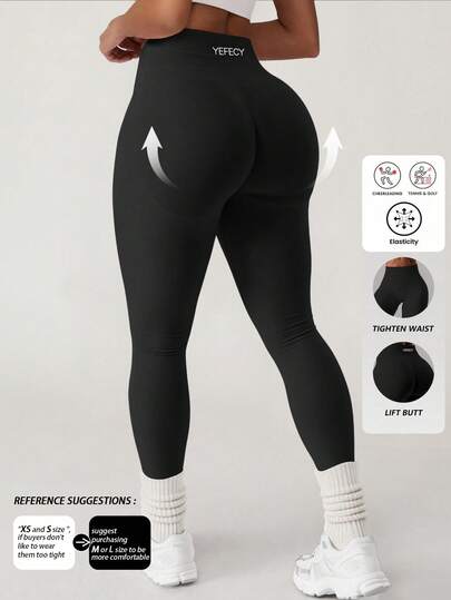 Yefecy Women's High Waist Butt Lifting Tight Yoga Pants, Outdoor Sports Shaping Fitness Leggings