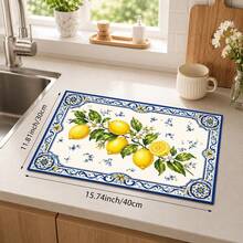 1 buah Keset Penyerap Tanah Diatom Bermotif Lemon Biru & Putih, Alas Pengering Penyerap Air untuk Meja Dapur, Alas Mesin Kopi, Alas Teko Kopi Tuang, Alas Pengering Piring & Cangkir, Keset Dapur Tahan Panas dengan Alas Anti Selip, Alas Meja Makan, Alas Sarapan, Alas Mesin Cuci, Keset Dekorasi Rumah untuk Dapur, Meja Makan, Kedai Kopi, Bar, Hadiah Pesta Liburan atau Pesta Pindah Rumah - MultiWarna - View 15