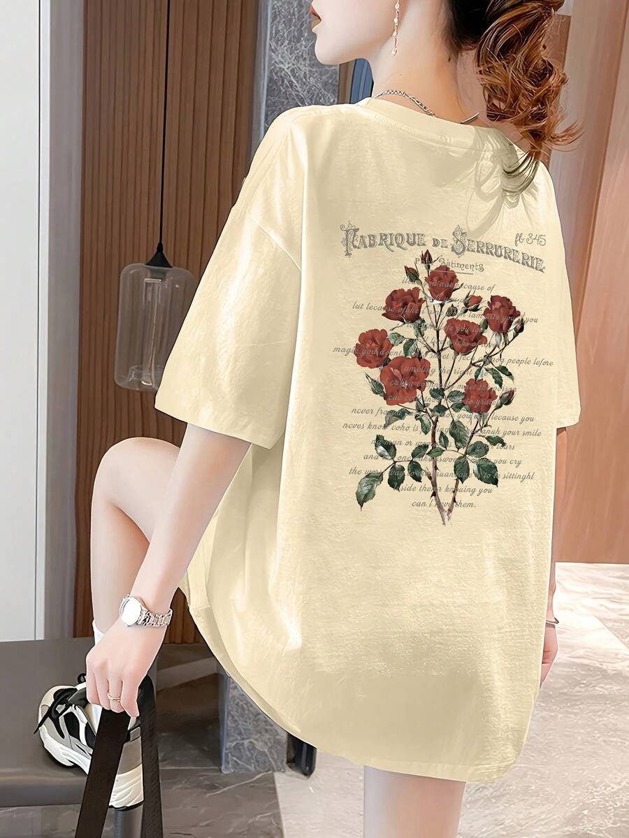 Women's Short-Sleeved T-Shirt, Summer Design, Slim Fit, Cartoon Print, Basic Top.#3333 - Apricot - View 1