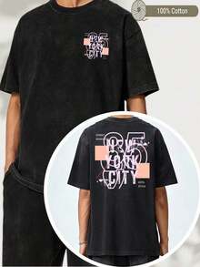 Camiseta de verano con estampado a doble cara, camiseta casual lavada en negro con patrón de estilo callejero de Nueva York Manhattan, líneas geométricas en bloques rosa y naranja, ropa estética retro con tipografía desgastada, atuendo de moda urbana hip-hop, regalo para festivales de música y fiestas, regalo para el Día del Padre, regalo para el Día de San Valentín, camiseta de la Copa Mundial 2026 GLTQ - Negro - Ver 1