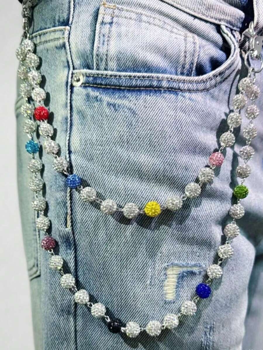 1 chiếc dây xích quần phong cách thời trang đường phố hip hop đính đá rhinestone đất sét - Nhiều màu - Xem 1