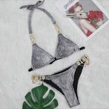 2026 Nouveau maillot de bain avec chaîne en cristal et diamant, bikini deux-pièces pour femmes, bretelles dorées à motif serpent, bikini sexy - Marquage à chaud noir - Voir 7
