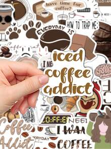 50pcs Coffee Addict Stickers Coffee Decorative Stickers For Laptop Suitcase Scrapbook Diy Decor - A - View 6
