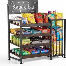 Four Tier Countertop Snack Rack Display Stand Wooden Retail Merchandising Shelf With Blackboard Sign Candy Organizer Holder Rack For Office Breakroom Store Kitchen Countertop Brown - White - View 1