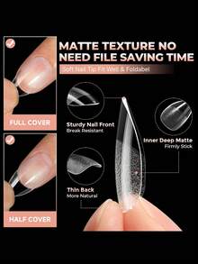 72 piezas de puntas de uñas postizas de gel suave acrílico medio mate transparente, forma de almendra corta, 12 tamaños, suministros de salón de arte de uñas de gel suave para extensión de uñas y DIY, duraderas y de larga duración - transparente - Ver 4