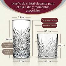 Set De 12 Vasos De Vidrio DiseñO Timeless, 6 Piezas De 475ml Y 6 Piezas De 345ml Transparentes Elegantes Para Agua, Cerveza, Jugo, Whisky, CóCteles, Bebidas FríAs - 1 - Ver 6