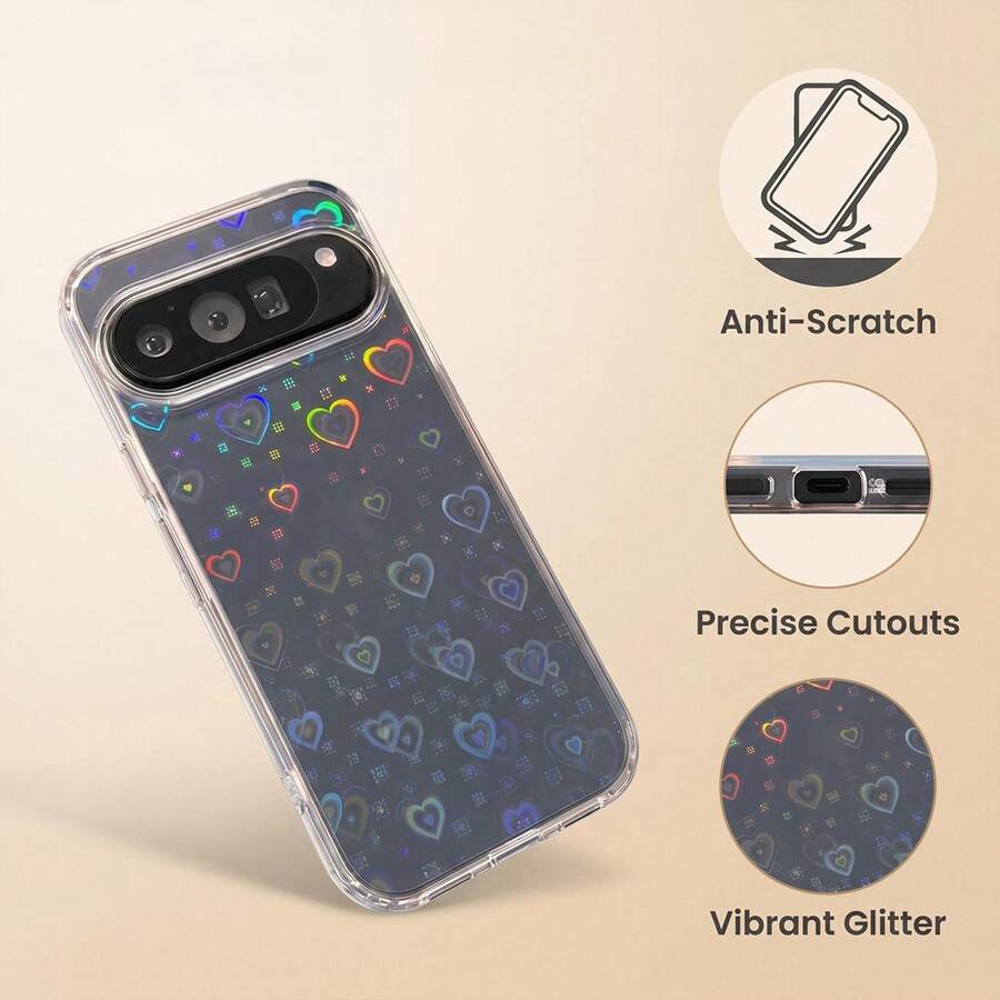 Gradient Laser Heart Pattern Pixel 9 9Pro XL 9A 10 10ProXL 10Pro 10A 11/11Pro 11Pro XL Phone Case Glitter Shockproof Protective Cover