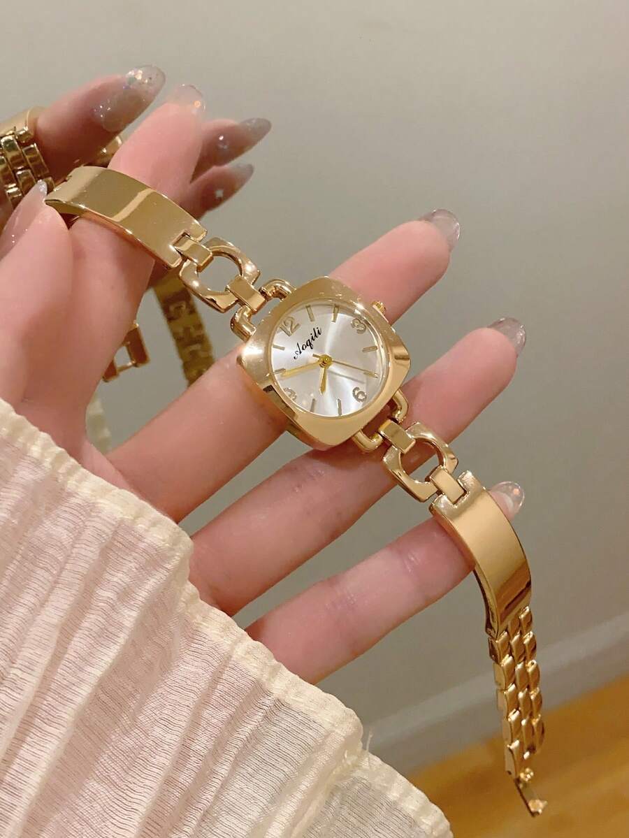 1pc Women's Gold Oval Quartz Watch, Elegant Fashion Suitable For Daily Wear, Birthday, Graduation Gift, Casual Gathering And Party - Gold - View 1