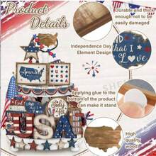 25 Pcs Independence Day Tiered Tray Decor Set | Wooden Patriotic Ornaments | Vintage American Flag | Red White Blue Stars | Rustic Style Decor | Perfect For Memorial Day, 250th Celebration, And Family Birthday Parties - Wooden Freestanding Sun Ornament - View 3