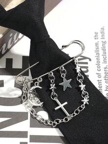 1 chiếc cà vạt thắt sẵn màu đen phong cách retro punk unisex, dây chuyền nhiều lớp hình thánh giá và ngôi sao bằng bạc, phù hợp để phối cùng trang phục phong cách gothic tiên phong. - Kẹp tóc hình sao và trăng - Không cần tiêm - Xem 5