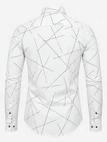 Officeau Men's All-Over Print Single-Breasted Casual Versatile Daily Wear Shirt - White - View 4