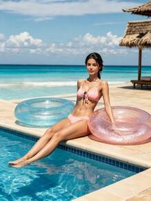 Transparent Sequin Inflatable Swimming Ring, Portable Thick Design, Adult Buoyancy Swimming Ring, Water Sports Equipment, Beach Party Accessory, Perfect Gift For Summer Swimming Pool Vacation Relaxation, Beach Essential - Multiple Styles - View 3