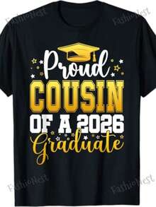 "Proud Cousin Graduate 2026" T-Shirt - 100% Cotton, Comfortable, Crew Neck, Short Sleeve, Colorful - For Cousins - Unisex For Men And Women - Graduation Outfit For Geniuses And Family - Machine Washable - Class Of 2026 Clothing - 灰色 - 查看 4