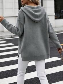 Suéter holgado y casual con capucha, mangas largas y cordón ajustable para mujer de talla grande y unicolor - Flor gris de Beizhong - Ver 2