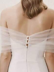 Multi-Size White Tulle Off-Shoulder Women's Shawl, Suitable For Bridal Wedding, Party Dress, Women's Accessories, Buckle Short Shawl - Milky White - View 2