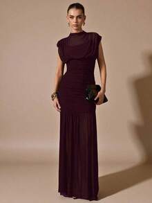 xheSHEIN  Vestido negro envolvente de gasa elegante con pliegues, adecuado para citas románticas, fiestas, eventos formales, vestidos de dama de honor, vestido de verano para mujer, vestido para té, Año Nuevo, Día de San Valentín, vestido mini de cumpleañosxhe - Granada - Ver 1