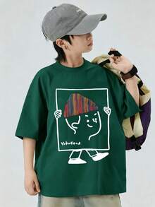 Loose-Fitting Short-Sleeved T-Shirt For Children, Medium To Large Size, 2025 Clothing - 綠色 - 查看 1